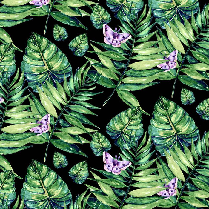 MINI LEAVES AND INSECTS PAT. 4 (TROPICAL NATURE) / black - softshell