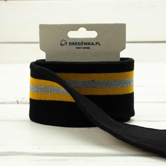 Folded ribbing BLACK / mustard-grey 140cm