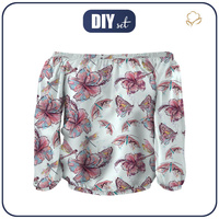 Carmenausschnitt Bluse SOFIA - HIBISKUS UND SCHMETTERLINGE - Nähset XL