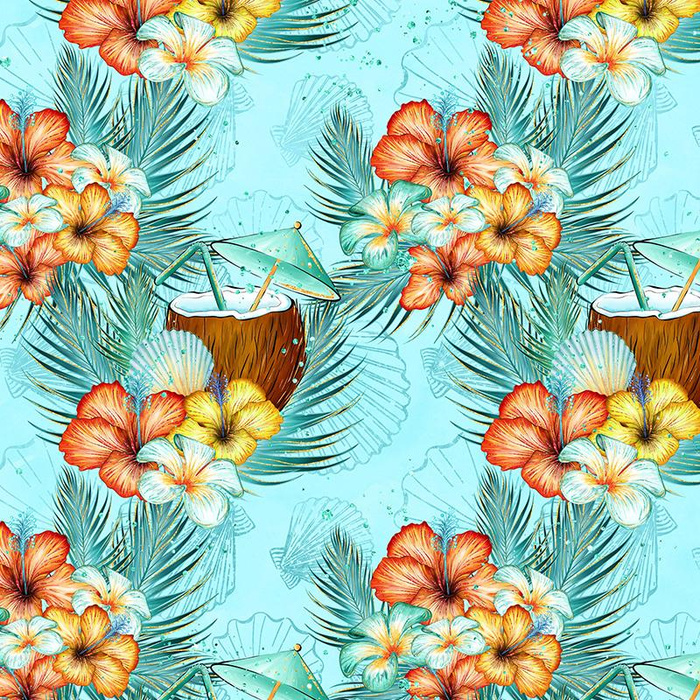 KOKOSNÜSSE UND BLUMEN - Wasserabweisende Webware