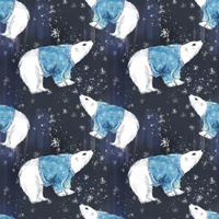WHITE BEARS IN SWEATERS / navy (ENCHANTED WINTER) - Nylon fabric PUMI