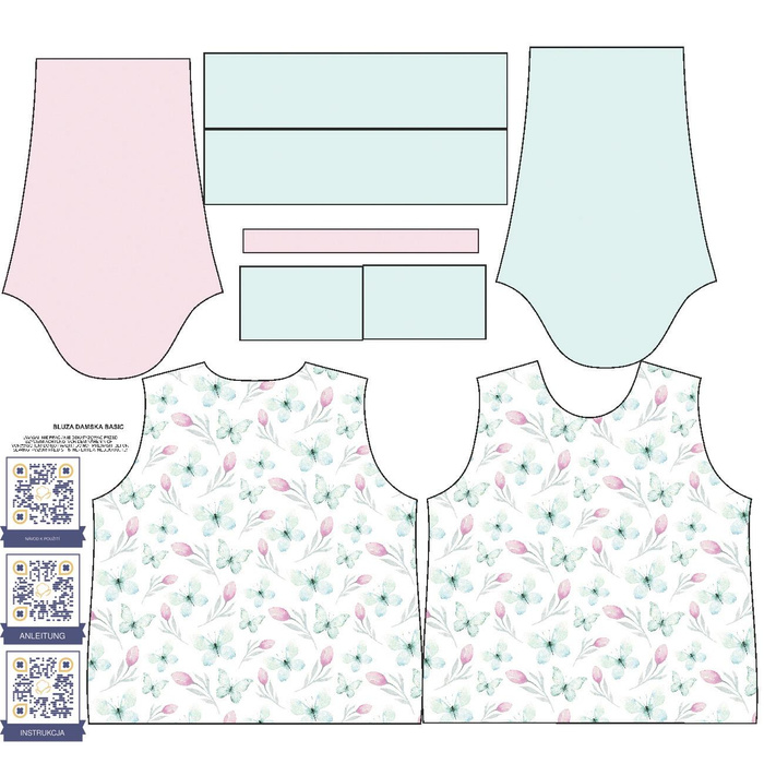 BLUZA DAMSKA (HANA) BASIC - MOTYLE I TULIPANY (AKWARELOWE MOTYLE) - dzianina pętelkowa - XS