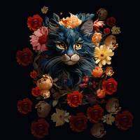 ANIMALS MANDALA wz.7 (cat)  - panel (75cm x 80cm)  Hydrophobic brushed knit