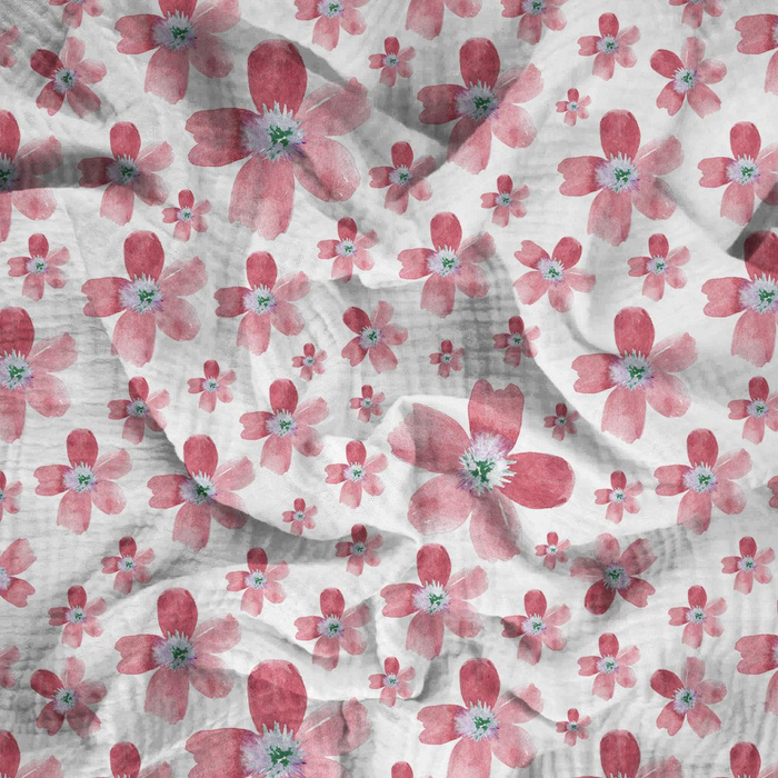 PINK FLOWERS PAT. 5 / white - Cotton muslin