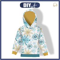 KID'S HOODIE (ALEX) - BLUE SNOWFLAKES - looped knit fabric (98/104)