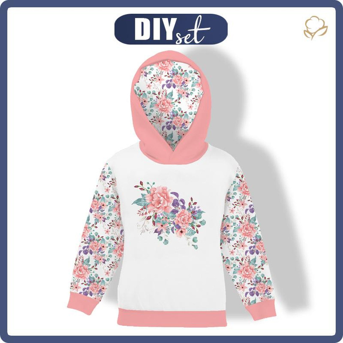 DĚTSKÁ MIKINA S KAPUCÍ  (ALEX) - KVĚTY ŠÍPKOVÉ RŮŽE vz.1 (KVETOUCÍ LOUKA) - teplákovina 122