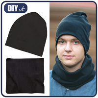 Mütze und Loop - SCHWARZ (RIB Jersey) - DIY Set