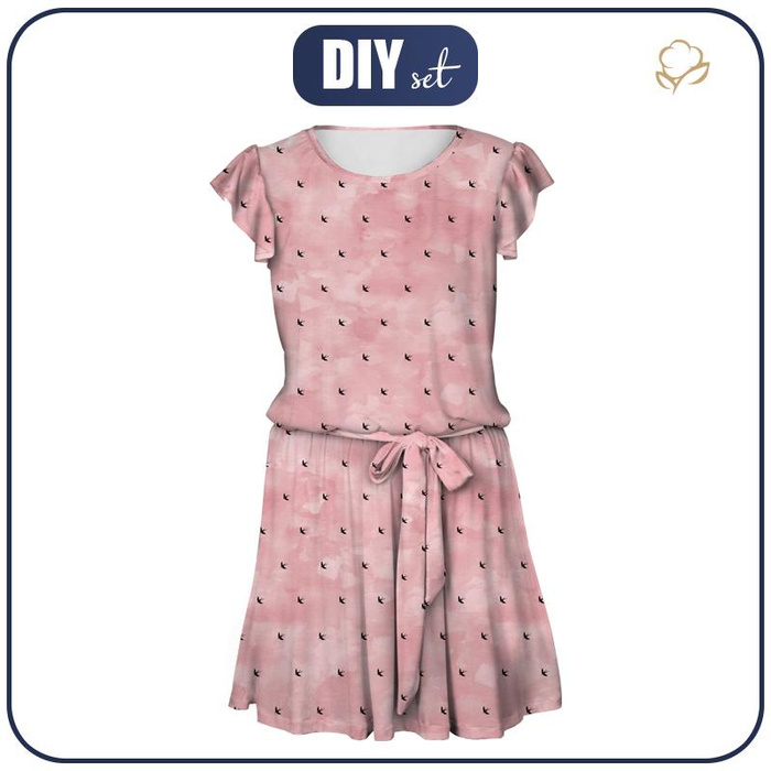 DRESS "EMMA" - SWALLOWS (minimal) / CAMOUFLAGE pat. 2 (rose quartz) - Viscose jersey with elastane XXL