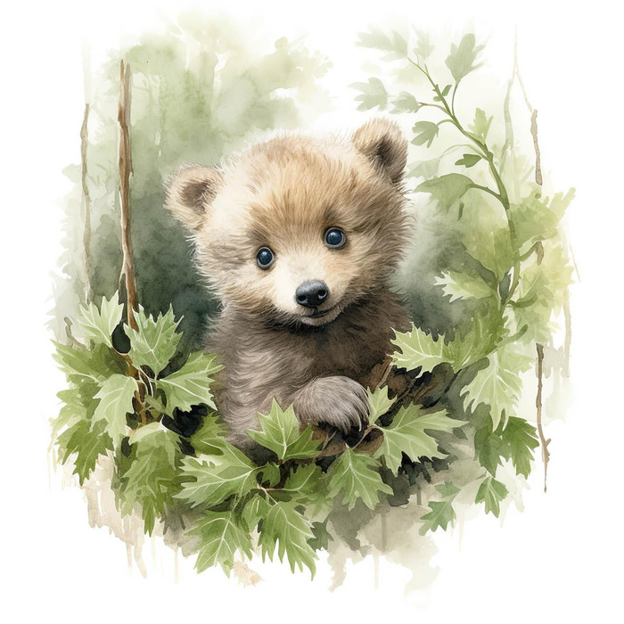 WATERCOLOR LITTLE BEAR - PANEL (75cm x 80cm) tkanina wodoodporna