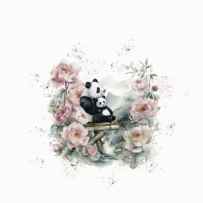 PANDA FAMILY - panel (75cm x 80cm) SINGLE JERSEY