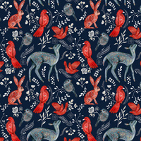 FOLK ANIMALS pat. 2 (FOLK FOREST) - Waterproof woven fabric