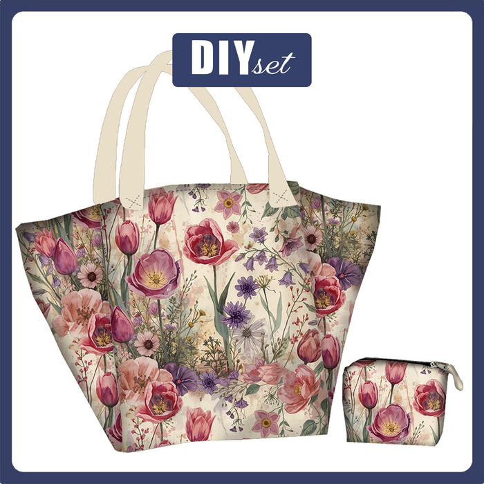 Torba XL z saszetką 2 w 1 - PASTEL FLOWERS WZ. 30 - zestaw do uszycia