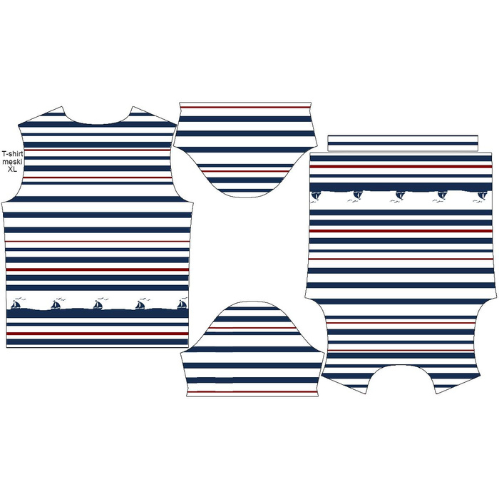 T-SHIRT MĘSKI - STATKI / paski (marine) - single jersey XXL