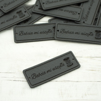 Cedulka Babcia mi uszyła - cívka 1,5x4 cm - grafit