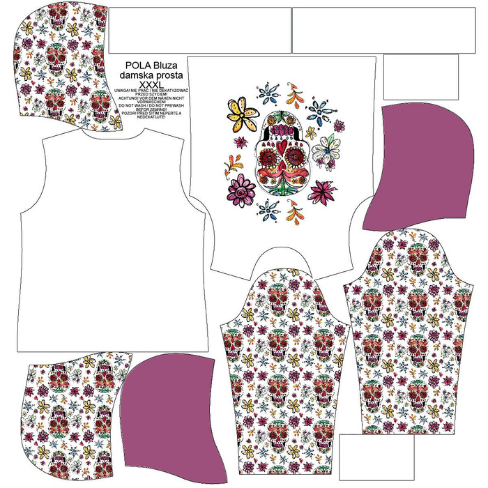 BLUZA DAMSKA (POLA) CLASSIC Z KAPTUREM - CZACHY wz. 2 / biały (DIA DE LOS MUERTOS) - dzianina pętelkowa XL