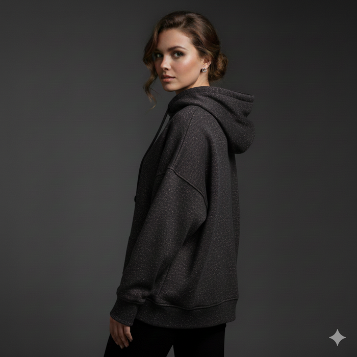 Baumwolle Wintersweat angeraut mit Elastan 250g - SCHWARZ MIT LUREX-FADEN