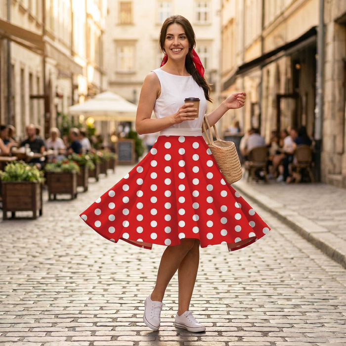 Velký panel na kolovou sukni - KREP - RED POLKA DOTS