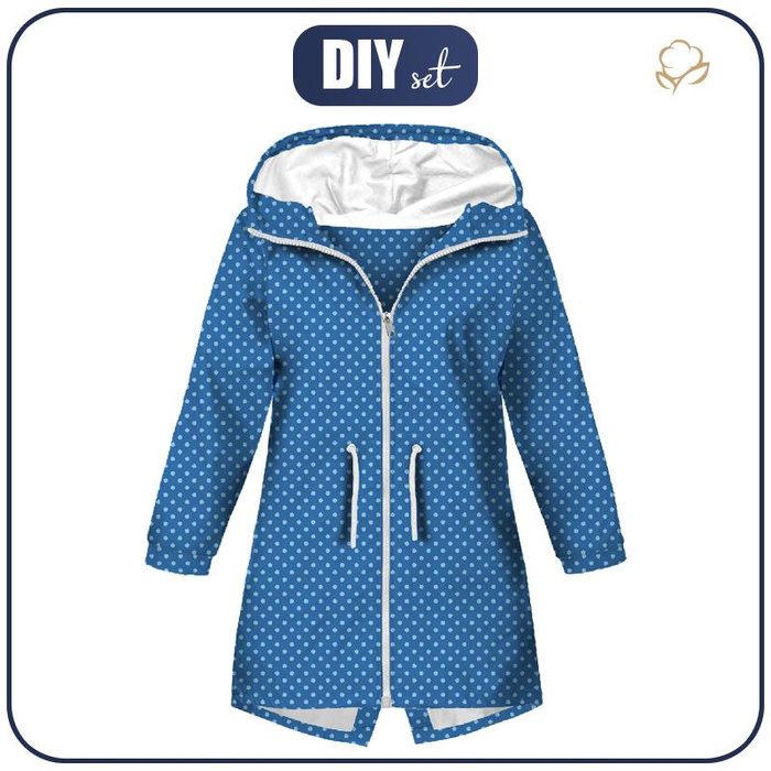 KIDS PARKA (ARIEL) - LIGHT BLUE DOTS / BLUE (PUMPKIN GARDEN) - softshell (110/116)
