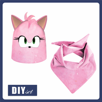 DĚTSKÁ ČEPICE A ŠATKA - PINK HEDGEHOG 44-47