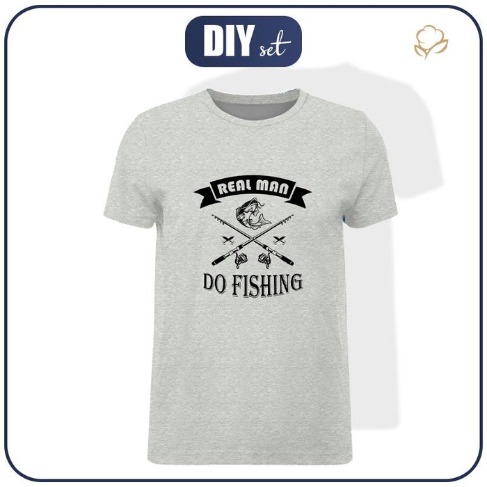 HERREN T-SHIRT - DO FISHING / melange hellgrau - Single Jersey XXL