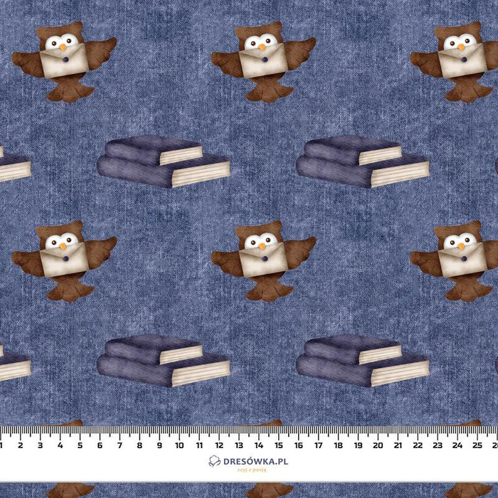 OWLS / books (MAGIC SCHOOL) / ACID WASH DARK BLUE - looped knit fabric