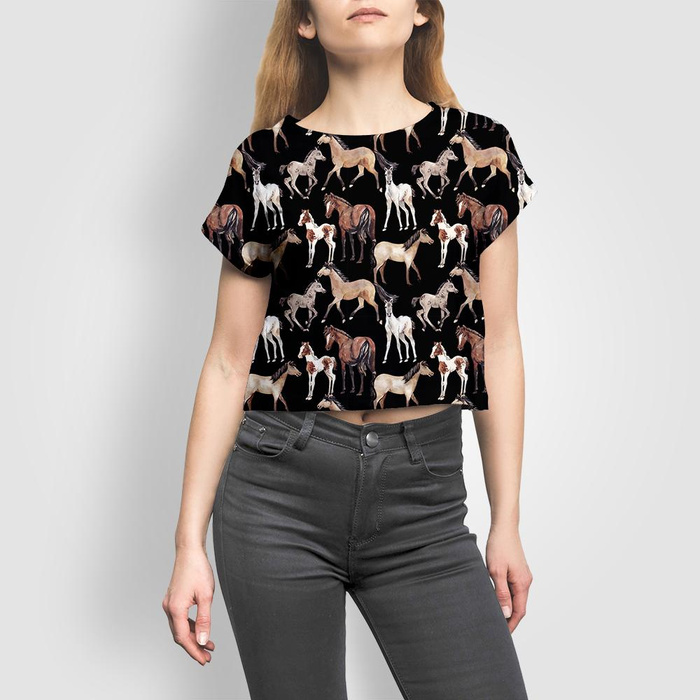 HORSES / black - Waterproof woven fabric