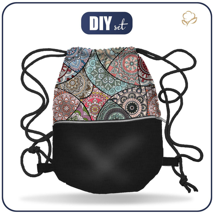 GYM BAG WITH POCKET - STAINED GLASS / aqua - sewing set