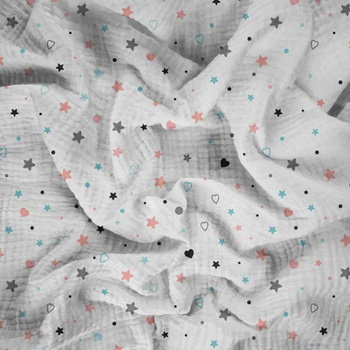 STARS AND HEARTS (PASTEL SKY) - Cotton muslin