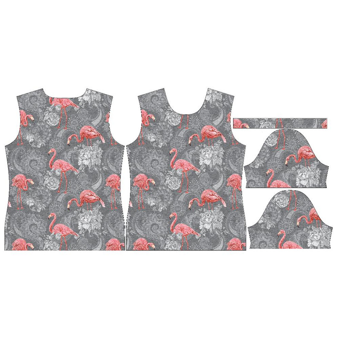 WOMEN’S T-SHIRT - FLAMINGOS AND ROSES / grey - single jersey L