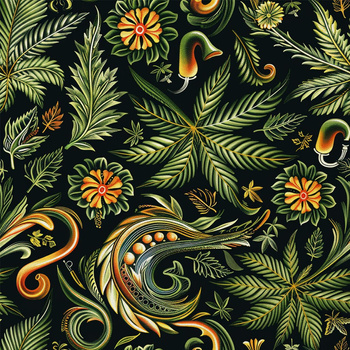 Hemp leaves WZ. 3 - Woven Fabric for tablecloths