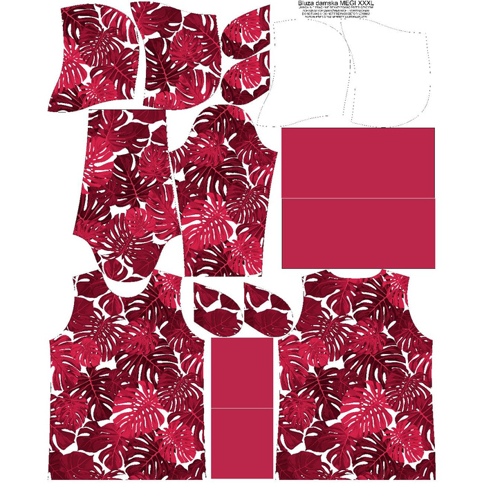 DÁMSKÁ MIKINA (MEGI) - DLOUHÁ S KAPUCÍ - MONSTERA 2.0 / viva magenta - teplákowina  XXL