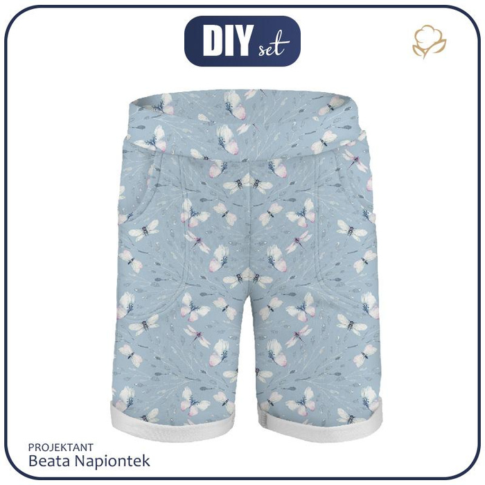 KID`S SHORTS (RIO) - BUTTERFLIES MIX PAT. 3 (WATER-COLOR BUTTERFLIES) - looped knit fabric