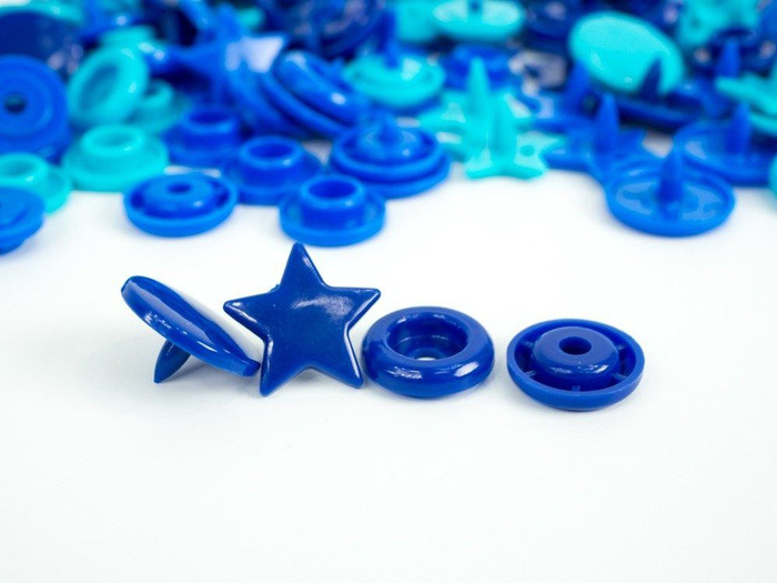 Color Snaps PRYM Love, plastic fasteners 12,4 mm - 30 sets - stars navy / turquoise / blue