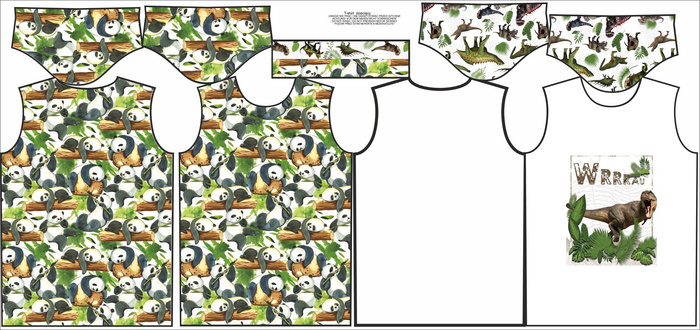 2-PACK - KID’S T-SHIRT - PANDAS AND DINO - sewing set (128/134)