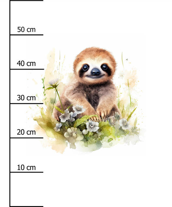 WATERCOLOR SLOTH - PANEL (60cm x 50cm) brushed knitwear with elastane ITY