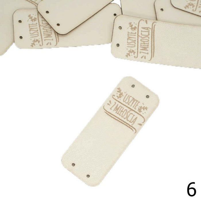 Metka boczna „USZYTE Z MIŁOŚCIĄ” 2x5 cm - kolory do wyboru 