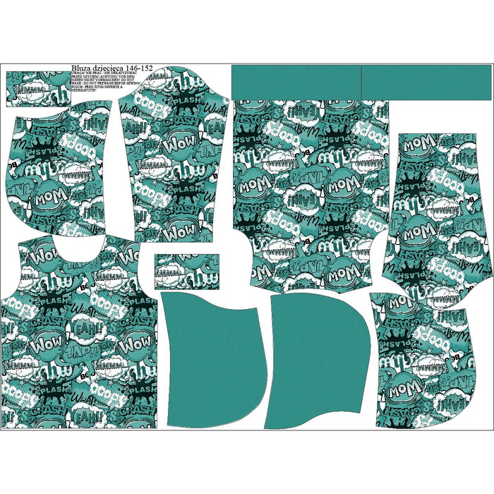 KID'S HOODIE (ALEX) - COMIC BOOK (mint) - looped knit fabric (146/152)