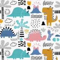 GEMALTE DINOSAURIER M. 2 - Baumwoll Webware