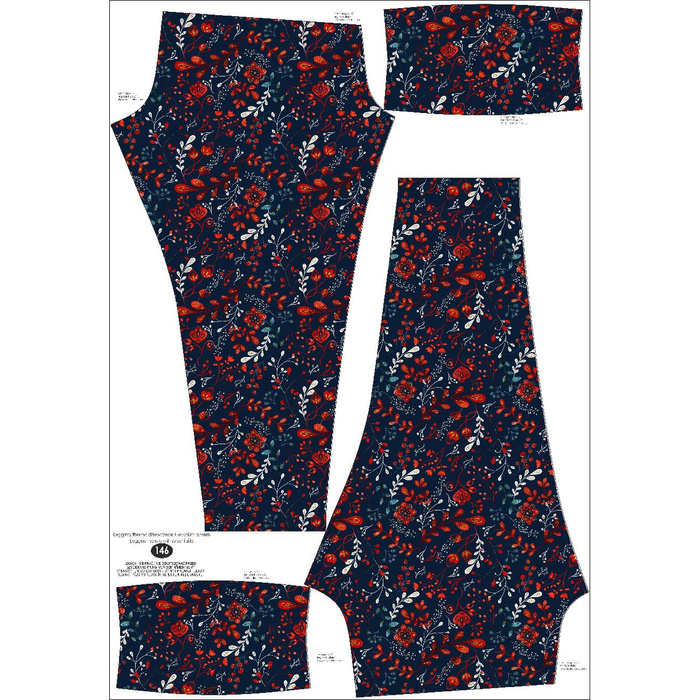 GIRLS THERMO LEGGINGS (DORA) - FOLK FLORAL pat. 1 / red (FOLK FOREST) - sewing set 98