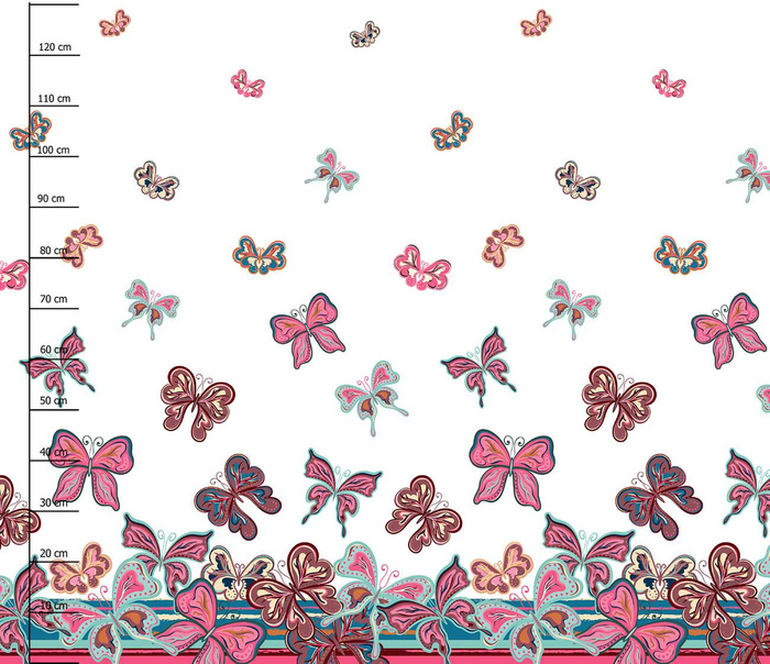 BUTTERFLIES (pattern no. 1 pink) / white - dress panel Cotton muslin
