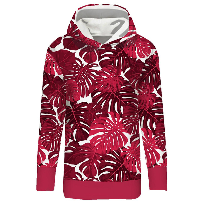 DÁMSKÁ MIKINA (MEGI) - DLOUHÁ S KAPUCÍ - MONSTERA 2.0 / viva magenta - teplákowina XXXL