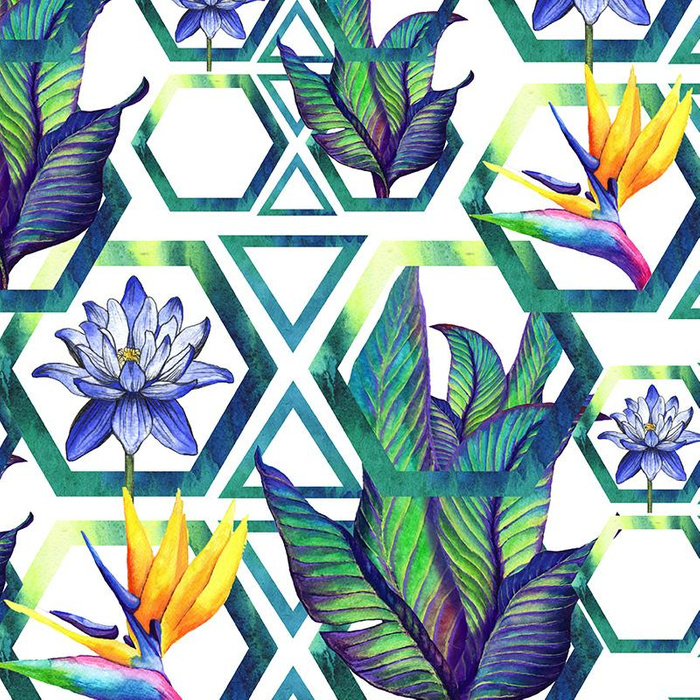 FLOWERS IN HEXAGONS - Nylon fabric PUMI