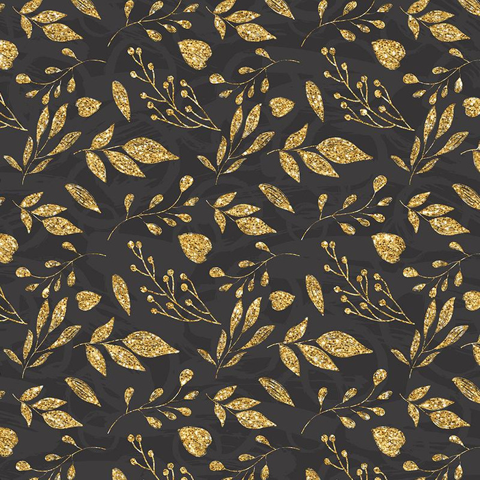 LEAVES pat. 11 (gold) / black - brushed knitwear with elastane ITY