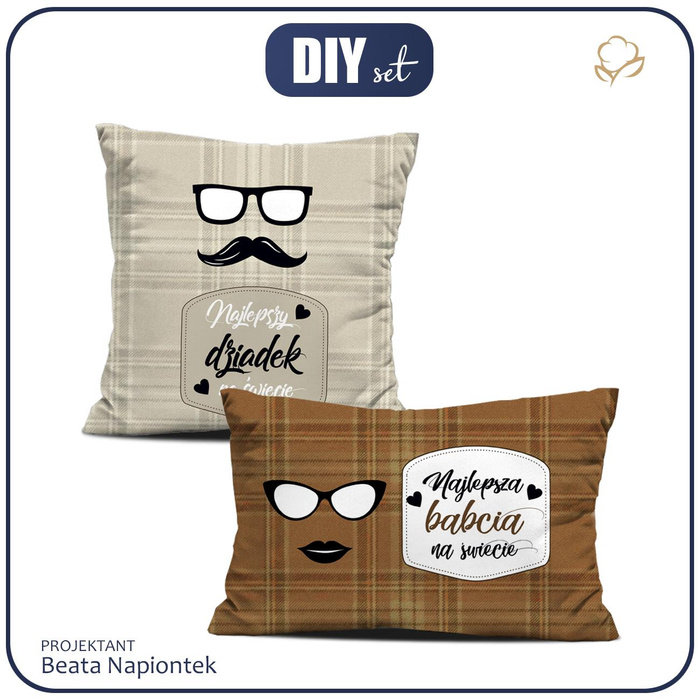DECORATIVE PILOWS - NAJLEPSZY DZIADEK / NAJLEPSZA BABCIA NA ŚWIECIE / english check- beige