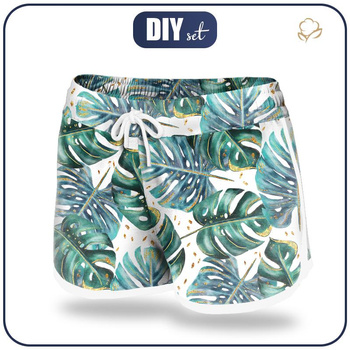 Women’s boardshorts - MONSTERA pat. 4 / white XL