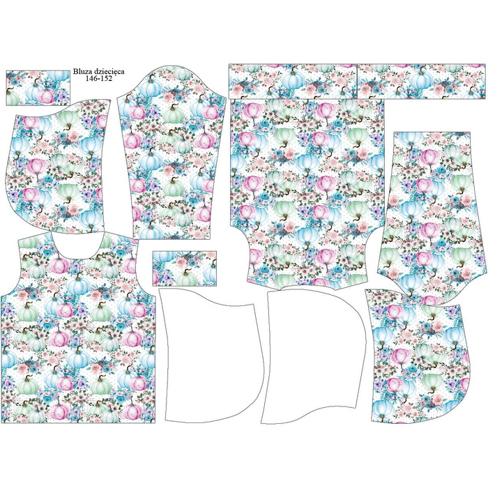 KINDER HOODIE (ALEX) - KÜRBISSE UND BLUMEN Ms 3 (KÜRBISGARTEN) - Nähset