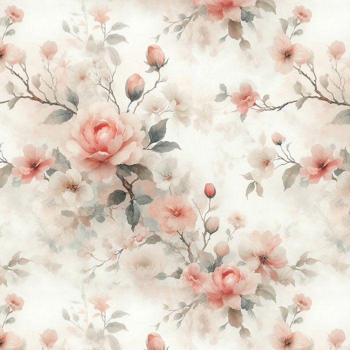 PASTEL FLOWERS WZ. 26 - Slub Weave