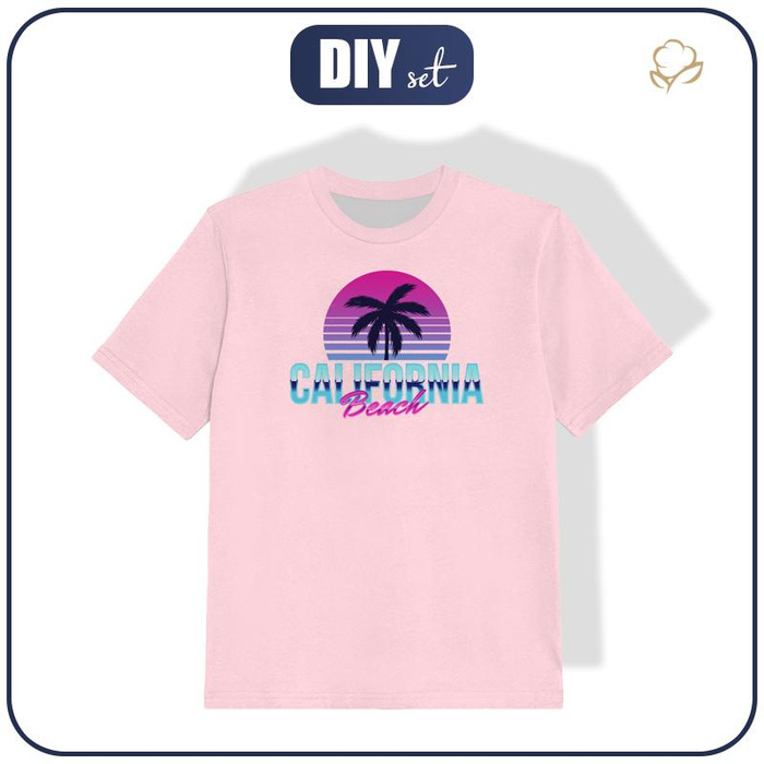 T-SHIRT DZIECIĘCY - CALIFORNIA BEACH / róż - single jersey (128/134)