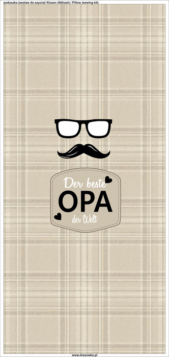 PODUSZKA 45X45 - DER BESTE OPA DER WELT / angielska krata - beżowy - tkanina bawełniana - zestaw do uszycia