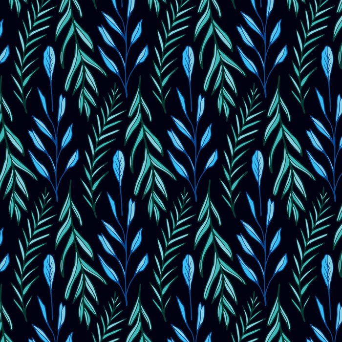 BLUE LEAVES pat. 3 / black - Nylon fabric Pumi